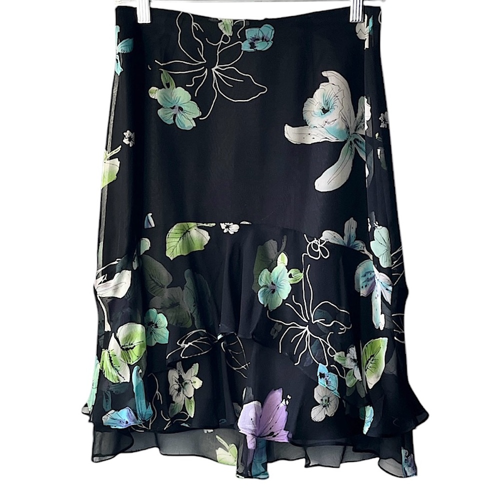 VINTAGE Allison Taylor 90’s/y2k 100% silk floral ruffle skirt size 6 like new